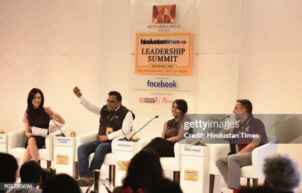 Vijay Shekhar Sharma, Founder and CEO, Paytm with Ashwini Asokan, Founder and CEO, Mad Street Den and Neeraj Kakkar, co-founder and CEO, Paperboat -...