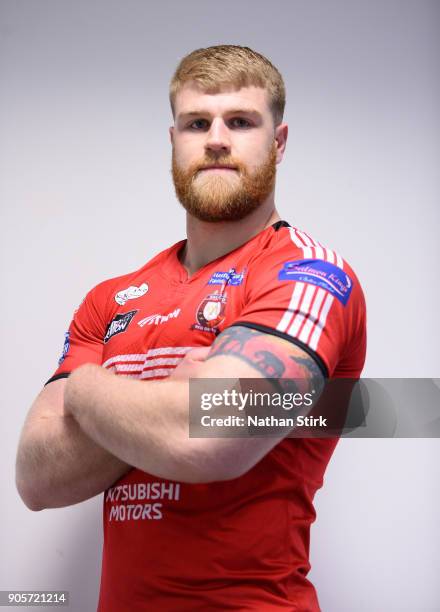 Daniel Murray of Salford Red Devils poses for a portrait during the Salford Red Devils Media Day at AJ Bell Stadium on January 16, 2018 in Salford,...