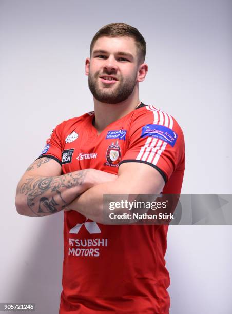 Ryan Lannon of Salford Red Devils poses for a portrait during the Salford Red Devils Media Day at AJ Bell Stadium on January 16, 2018 in Salford,...