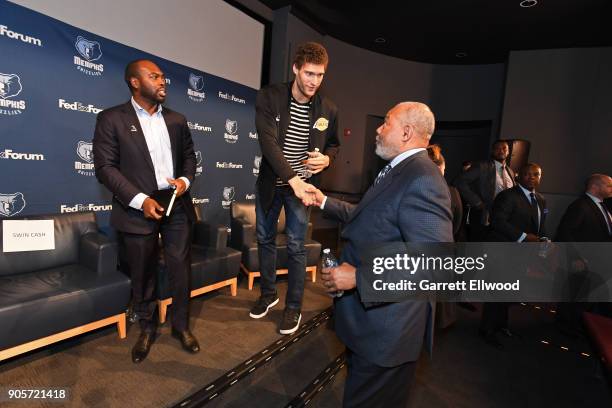 Brook Lopez of the Los Angeles Lakers and Bernie Bickerstaff participates in MLK Sports Legacy Award and a tour of the National Civil Rights Museum...