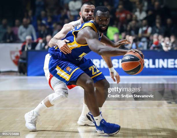 James Anderson of Khimki in action against Branko Lazic of Crvena Zvezda during the 2017/2018 Turkish Airlines EuroLeague Regular Season Round 18...