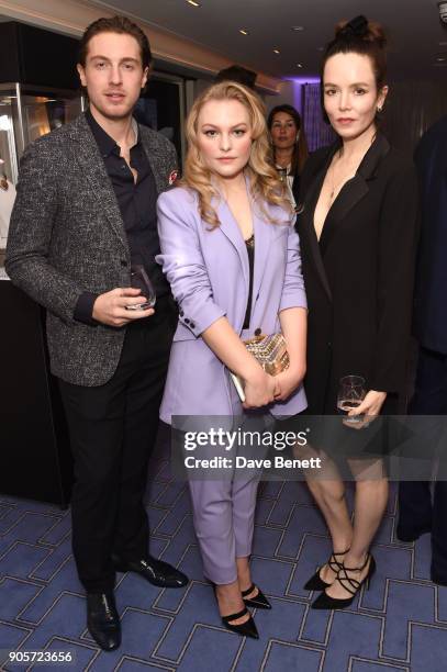 Rory Fleck Byrne, Ciara Charteris, and Valene Kane attend the Niquesa Pre-BAFTA dinner at Claridge's Hotel on January 16, 2018 in London, England.