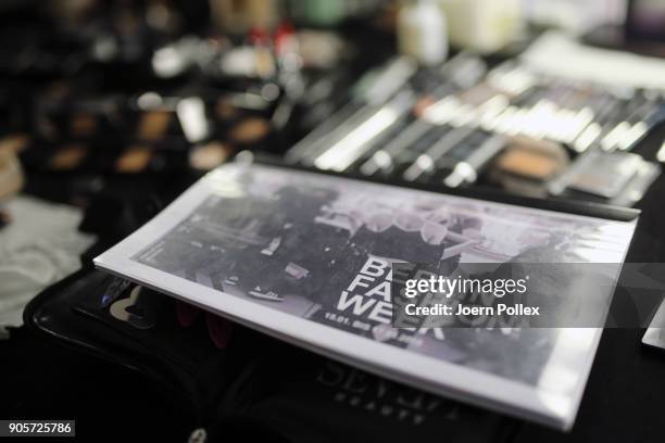 General shot of the backstage area ahead of the Mercedes-Benz & ELLE present Callisti show during the MBFW January 2018 at ewerk on January 16, 2018...