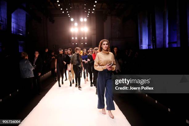 Models walk the runway ahead of the Mercedes-Benz & ELLE present Callisti show during the MBFW January 2018 at ewerk on January 16, 2018 in Berlin,...