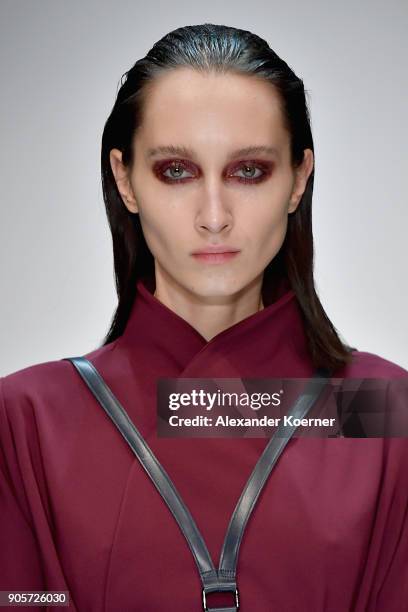 Model walks the runway at the Mercedes-Benz & ELLE present Callisti show during the MBFW Berlin January 2018 at ewerk on January 16, 2018 in Berlin,...