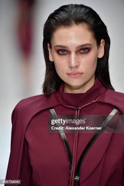 Model walks the runway at the Mercedes-Benz & ELLE present Callisti show during the MBFW Berlin January 2018 at ewerk on January 16, 2018 in Berlin,...