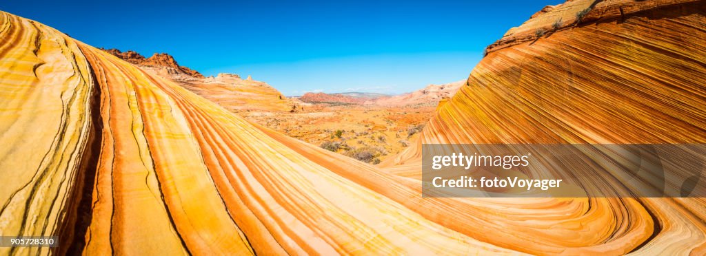 The Wave iconic swirling strata Coyote Buttes desert panorama Arizona
