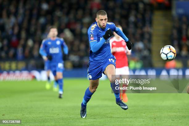 Islam Slimani of Leicester City in action during The Emirates FA Cup Third Round Replay between Leicester City and Fleetwood Town at King Power...