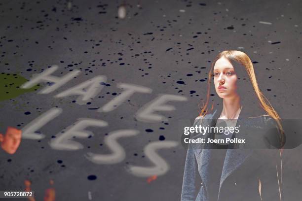 Models walk the runway ahead of the Riani show during the MBFW January 2018 at ewerk on January 16, 2018 in Berlin, Germany.