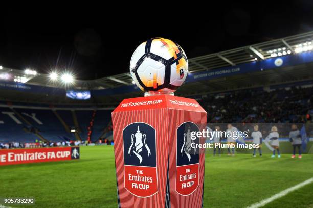 The match ball ahead of The Emirates FA Cup Third Round Replay between Leicester City and Fleetwood Town at King Power Stadium on January 16th , 2018...