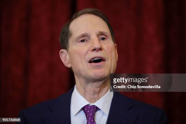 Sen. Ron Wyden speaks during a news conference about proposed reforms to the Foreign Intelligence Surveillance Act in the Russell Senate Office...