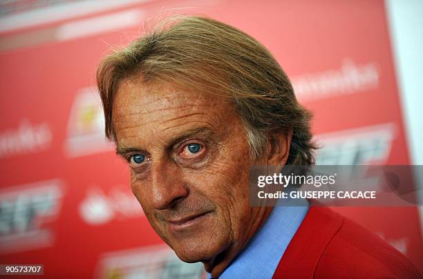 Ferrari President Luca Cordero di Montezemolo attends a press conference with the President of the Bank of Santander Emilio Botin during a press...