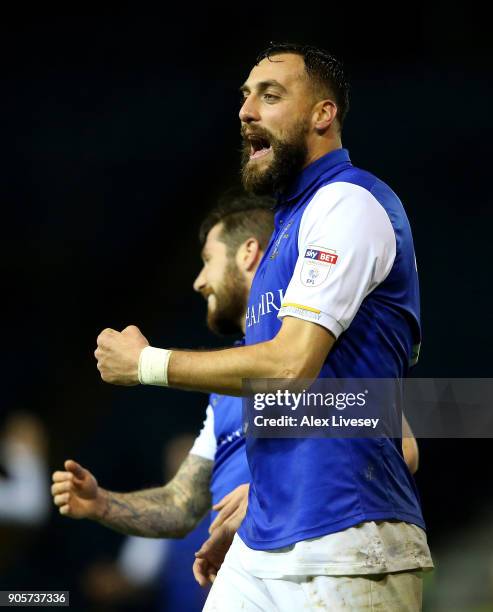 Atdhe Nuhiu of Sheffield Wednesday celebrates as he scores their second goal during The Emirates FA Cup Third Round Replay match between Sheffield...