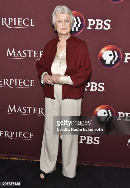 Actress Angela Lansbury attends photo call for BBC's "Little Women" at Langham Hotel on January 16, 2018 in Pasadena, California.