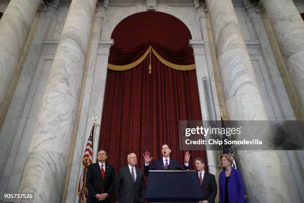 Sen. Steve Daines , Sen. Patrick Leahy , Sen. Ron Wyden , Sen. Rand Paul and Sen. Elizabeth Warren hold a news conference about their proposed...