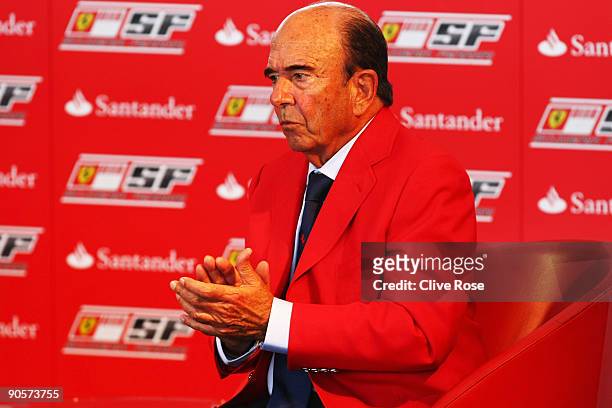 Emilio Botin, President of Santander attends a press conference to announce the sponsorship of Ferrari by Santander during previews to the Italian...