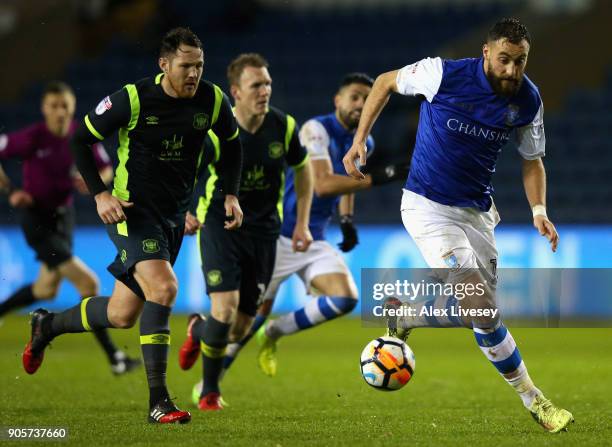 Atdhe Nuhiu of Sheffield Wednesday breaks through to scors their second goal during The Emirates FA Cup Third Round Replay match between Sheffield...