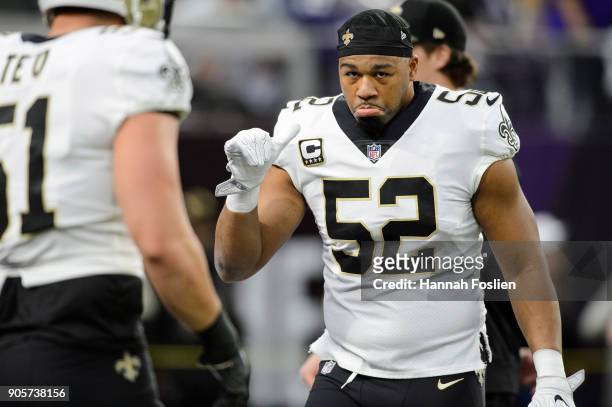 Craig Robertson of the New Orleans Saints looks on before the NFC Divisional Playoff game against the Minnesota Vikings on January 14, 2018 at U.S....