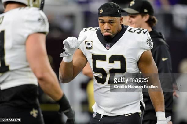 Craig Robertson of the New Orleans Saints looks on before the NFC Divisional Playoff game against the Minnesota Vikings on January 14, 2018 at U.S....
