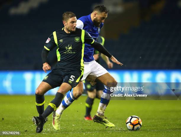 Atdhe Nuhiu of Sheffield Wednesday beats Gary Liddle of Carlisle United as he breaks through to score their second goal during The Emirates FA Cup...