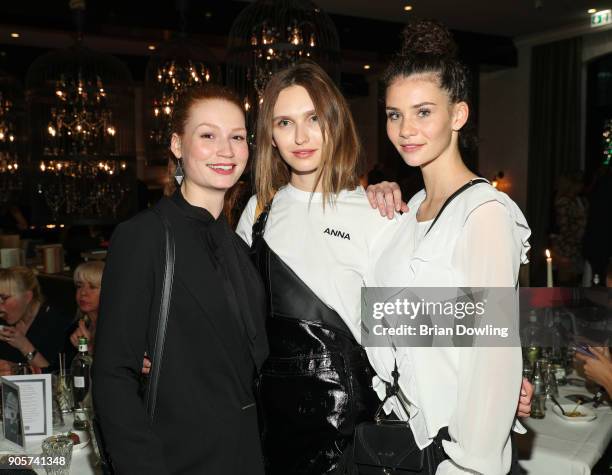 Former Germany's Next Top Model contestants Jana Heinisch, Betty Taube, and Anna Wilken attend the Riani After Show Party during the MBFW Berlin...