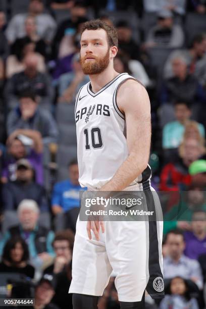 Matt Costello of the San Antonio Spurs looks on during the game against the Sacramento Kings on January 8, 2018 at Golden 1 Center in Sacramento,...