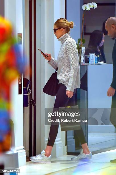 Gigi Hadid is seen shopping in a Versace store in Manhattan on January 15, 2018 in New York City.