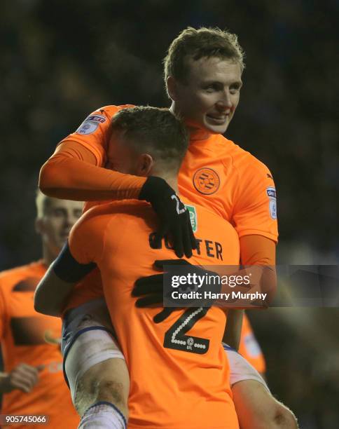 Jon Dadi Bodvarsson of Reading celebrates scoring his sides third goal during the Emirates FA Cup Third Round Replay match between Reading and...