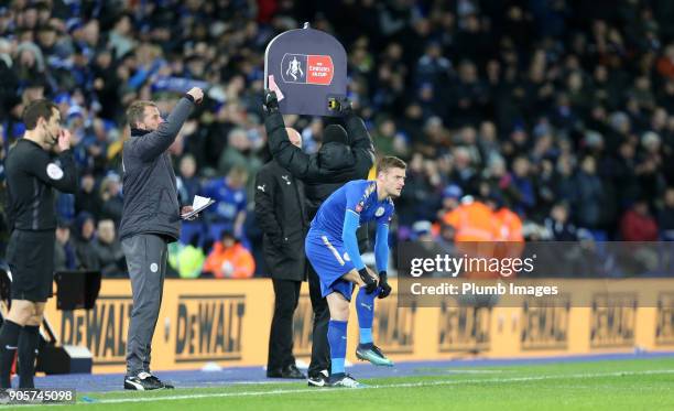 Jamie Vardy of Leicester City comes off the bench to face his old club during the FA Cup Third round replay between Leicester City and Fleetwood Town...