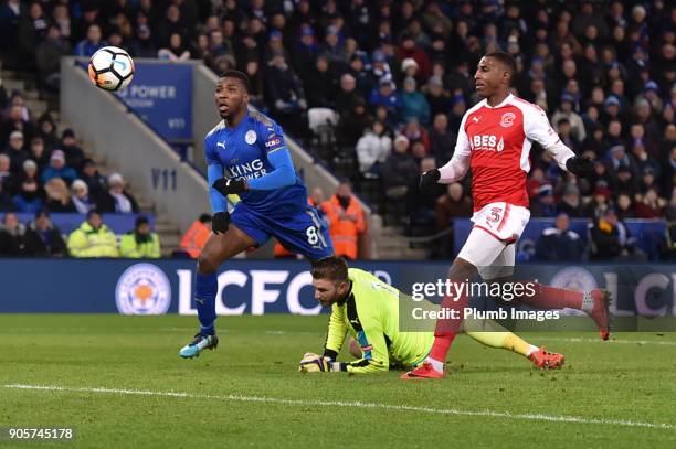 Kelechi Iheanacho of Leicester City scores to make it 2-0 to Leicester City during the FA Cup Third round replay between Leicester City and Fleetwood...