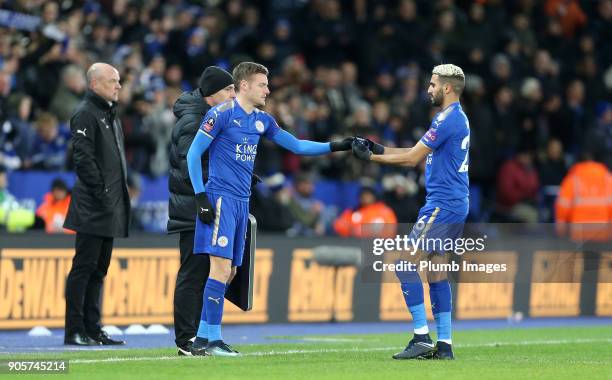 Jamie Vardy of Leicester City comes off the bench to face his old club during the FA Cup Third round replay between Leicester City and Fleetwood Town...