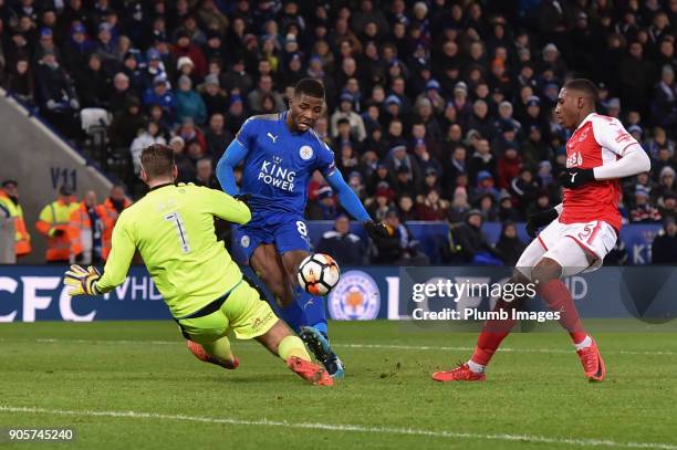 Kelechi Iheanacho of Leicester City scores to make it 2-0 to Leicester City during the FA Cup Third round replay between Leicester City and Fleetwood...