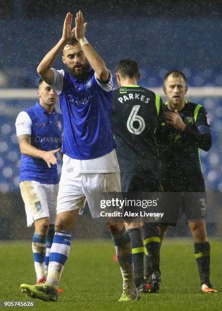 Atdhe Nuhiu of Sheffield Wednesday applauds the crowd after The Emirates FA Cup Third Round Replay match between Sheffield Wednesday and Carlisle...