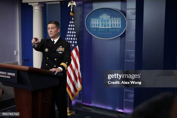 Physician to U.S. President Donald Trump Dr. Ronny Jackson speaks during the daily White House press briefing at the James Brady Press Briefing Room...