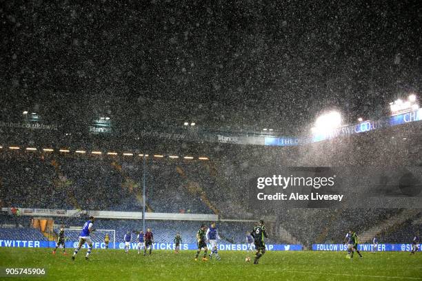 Snowy conditions during The Emirates FA Cup Third Round Replay match between Sheffield Wednesday and Carlisle United at Hillsborough on January 16,...