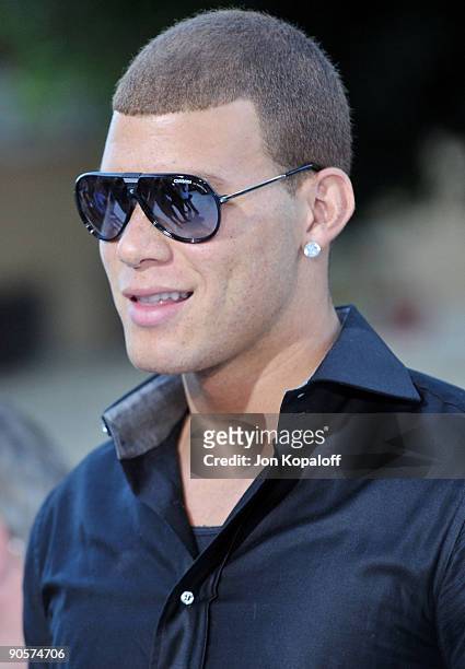 Basketball player Blake Griffin arrives at the Los Angeles Premiere "Whiteout" at Mann Village Theatre on September 9, 2009 in Westwood, California.