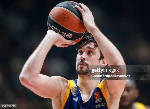 Alexey Shved of Khimki in action during the 2017/2018 Turkish Airlines EuroLeague Regular Season Round 18 game between Crvena Zvezda mts Belgrade and...