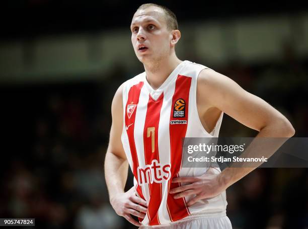 Dejan Davidovac of Crvena Zvezda looks on during the 2017/2018 Turkish Airlines EuroLeague Regular Season Round 18 game between Crvena Zvezda mts...