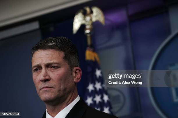 Physician to U.S. President Donald Trump Dr. Ronny Jackson listens during the daily White House press briefing at the James Brady Press Briefing Room...