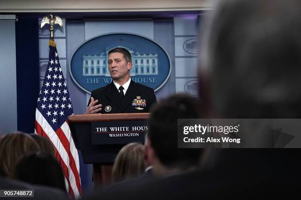 Physician to U.S. President Donald Trump Dr. Ronny Jackson speaks during the daily White House press briefing at the James Brady Press Briefing Room...