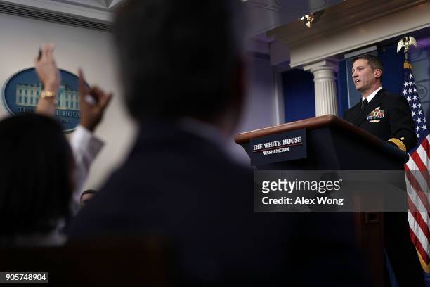 Physician to U.S. President Donald Trump Dr. Ronny Jackson speaks during the daily White House press briefing at the James Brady Press Briefing Room...