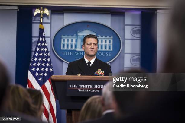 Ronny Jackson, physician for U.S. President Donald Trump, pauses while speaking during a White House press briefing in Washington D.C., U.S., on...