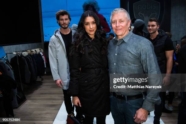 Rebecca Mir and Nobis co-founder Robin Yates during the Nobis Cocktail at Premium Berlin on January 16, 2018 in Berlin, Germany.