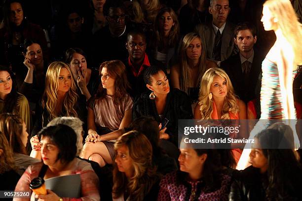 Lyn Collins, actress Amanda Bynes, actress Joanna Garcia and singer Solange Knowles attend the BCBG Max Azria Spring 2010 Fashion Show at the Tent...