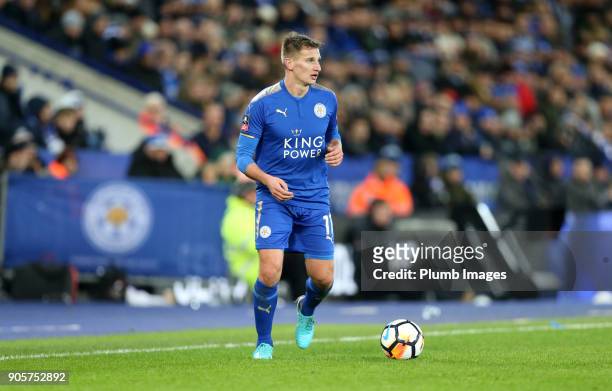 Marc Albrighton of Leicester City during the FA Cup Third round replay between Leicester City and Fleetwood Town at The King Power Stadium on January...