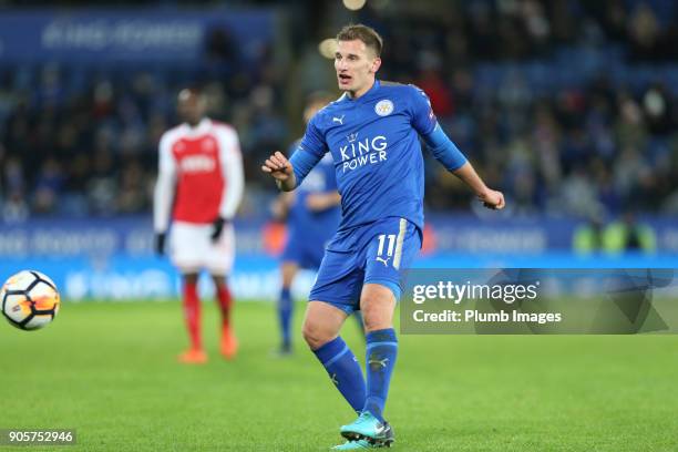 Marc Albrighton of Leicester City during the FA Cup Third round replay between Leicester City and Fleetwood Town at The King Power Stadium on January...