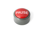 Red Circular Push Button Labeled 'Pause' on White Background