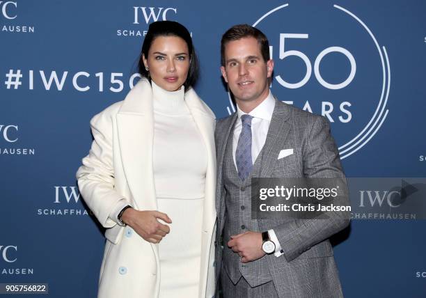 Adriana Lima and Christoph Grainger-Herr at the IWC booth during the Maison's launch of its Jubilee Collection at the Salon International de la Haute...