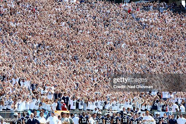 General view of the student section during the game between the Penn State Nittany Lions and the University of Akron Zips at Beaver Stadium on...