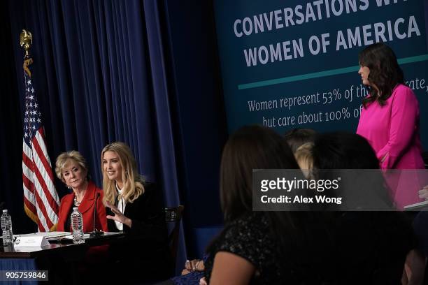 Ivanka Trump , Adviser and daughter of President Donald Trump, speaks as U.S. Small Business Administration Administrator Linda McMahon and White...